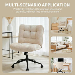Beige Ergonomic Office Chair Thick Cushion Adjustable Wheels - thumbnail 5