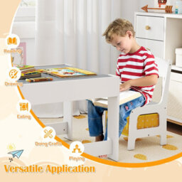 Costway 3-In-1 Activity Table Multipurpose Children Table And Chair Set-Grey - thumbnail 6