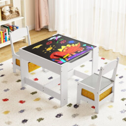 Costway 3-In-1 Activity Table Multipurpose Children Table And Chair Set-Grey - thumbnail 3