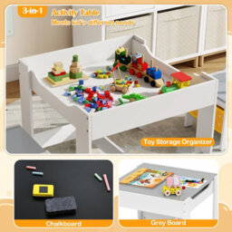 Costway 3-In-1 Activity Table Multipurpose Children Table And Chair Set-Grey - thumbnail 5
