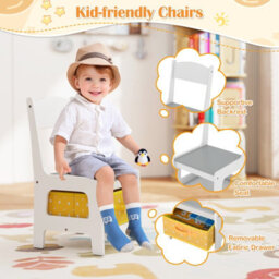 Costway 3-In-1 Activity Table Multipurpose Children Table And Chair Set-Grey - thumbnail 7