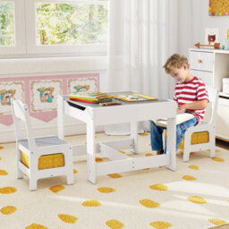 Costway 3-In-1 Activity Table Multipurpose Children Table And Chair Set-Grey - thumbnail 4
