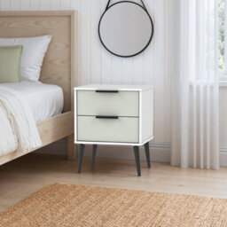Ready Assembled Matt Grey & White No Effect 2 Drawer Bedside Table (H)570mm (W)450mm (D)395mm - thumbnail 1