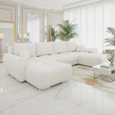 Logo U Shaped Corner Sofa Bed With Storage Reversible Cream Velvet Upholstery Modern Design - image 1