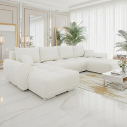 Logo U Shaped Corner Sofa Bed With Storage Reversible Cream Velvet Upholstery Modern Design