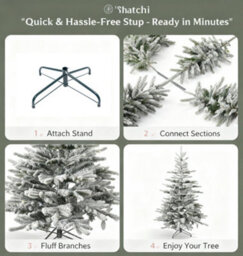 Shatchi 8Ft Californian Pine Snow Covered Green Tips Bushy Artificial Plain Christmas Tree - thumbnail 7