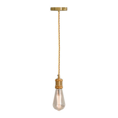 Vintage French Gold Metal E27 Pendant Light 2M Cable, Lamp Holder - image 1