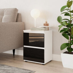 Urbn-Living Urbnliving 49Cm Height Glossy 2 Drawers Bedside Cabinet Chest Of Drawers With Smooth Metal Runner White & Black - thumbnail 1