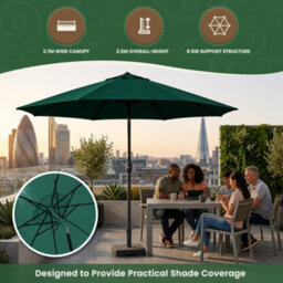 Garden Market Place 2.7M Wide Garden Parasol Umbrella With Tilt And Crank (Dark Green) - thumbnail 7