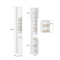 Sobuy Bzr34-Nw,tall Bathroom Cabinet,cupboard Bathroom Storage Unit Freestanding,water-Resistant Mdf With Adjustable Shelves - thumbnail 3
