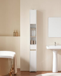 Sobuy Bzr34-Nw,tall Bathroom Cabinet,cupboard Bathroom Storage Unit Freestanding,water-Resistant Mdf With Adjustable Shelves - thumbnail 2