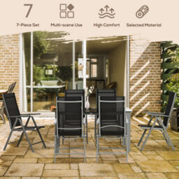 Outsunny 7 Piece Garden Dining Set, Outdoor Table And 6 Chair, Aluminium, Black - thumbnail 4