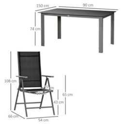 Outsunny 7 Piece Garden Dining Set, Outdoor Table And 6 Chair, Aluminium, Black - thumbnail 3