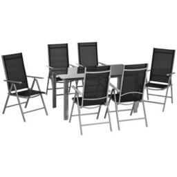 Outsunny 7 Piece Garden Dining Set, Outdoor Table And 6 Chair, Aluminium, Black - thumbnail 2