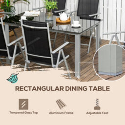 Outsunny 7 Piece Garden Dining Set, Outdoor Table And 6 Chair, Aluminium, Black - thumbnail 8
