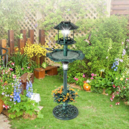 Costway Outdoor Bird Bath Lightweight Birdbaths Feeder W/ Solar-Powered Lamps - thumbnail 9