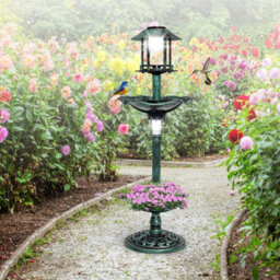 Costway Outdoor Bird Bath Lightweight Birdbaths Feeder W/ Solar-Powered Lamps - thumbnail 8