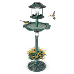 Costway Outdoor Bird Bath Lightweight Birdbaths Feeder W/ Solar-Powered Lamps - thumbnail 1