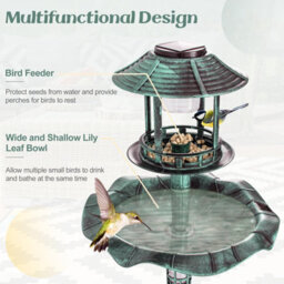 Costway Outdoor Bird Bath Lightweight Birdbaths Feeder W/ Solar-Powered Lamps - thumbnail 4