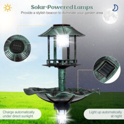 Costway Outdoor Bird Bath Lightweight Birdbaths Feeder W/ Solar-Powered Lamps - thumbnail 3