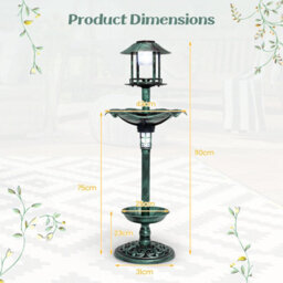 Costway Outdoor Bird Bath Lightweight Birdbaths Feeder W/ Solar-Powered Lamps - thumbnail 2