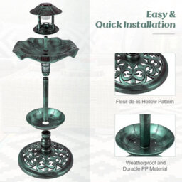 Costway Outdoor Bird Bath Lightweight Birdbaths Feeder W/ Solar-Powered Lamps - thumbnail 7