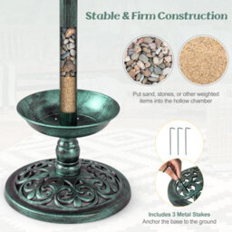 Costway Outdoor Bird Bath Lightweight Birdbaths Feeder W/ Solar-Powered Lamps - thumbnail 6