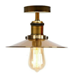 Industrial Semi Flush Mount Ceiling Light 22Cm Lamp Shade With E27 Base Lamp Holder For Living Room Kitchen Bedroom Yellow Brass