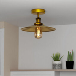 Industrial Semi Flush Mount Ceiling Light 22Cm Lamp Shade With E27 Base Lamp Holder For Living Room Kitchen Bedroom Yellow Brass - thumbnail 2