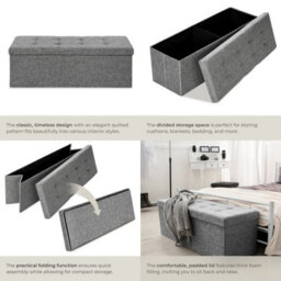 Tectake Stool - Foldable, Padded, Polyester, Large Storage Space, 110 X 38 X 38 Cm - Light Grey, 1 - thumbnail 5