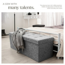 Tectake Stool - Foldable, Padded, Polyester, Large Storage Space, 110 X 38 X 38 Cm - Light Grey, 1 - thumbnail 4