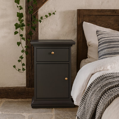 Wyld Haus Osaka Farmhouse Dark Grey Wooden Bedside Table - 1 Door 1 Drawer - image 1