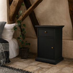 Wyld Haus Osaka Farmhouse Dark Grey Wooden Bedside Table - 1 Door 1 Drawer - thumbnail 2