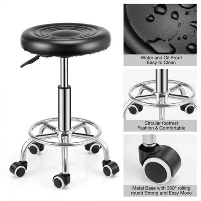 Black Adjustable Rolling Swivel Salon Stool Round Rugged Seat - image 1