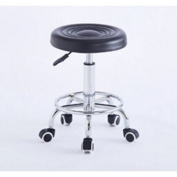 Black Adjustable Rolling Swivel Salon Stool Round Rugged Seat - thumbnail 3