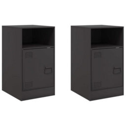 Berkfield Bedside Cabinets 2Pcs Black 34.5X39X62 Cm Steel - thumbnail 2