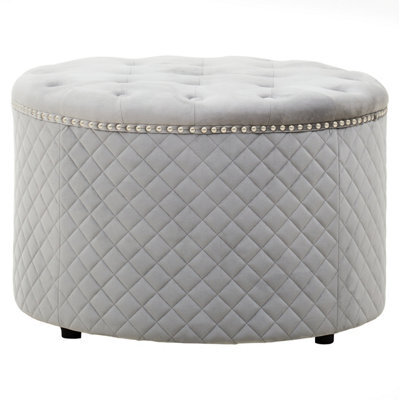 Premier Housewares Interiors By Premier Round Grey Velvet Ottoman, Plush Tufted Footstool With Soft Grey Velvet Top, Round Upholstered Pouffe - image 1