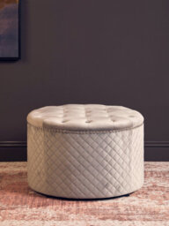 Premier Housewares Interiors By Premier Round Grey Velvet Ottoman, Plush Tufted Footstool With Soft Grey Velvet Top, Round Upholstered Pouffe - thumbnail 3