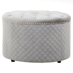 Premier Housewares Interiors By Premier Round Grey Velvet Ottoman, Plush Tufted Footstool With Soft Grey Velvet Top, Round Upholstered Pouffe - thumbnail 1