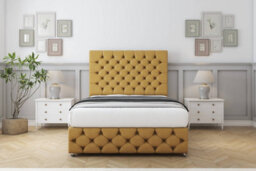 "Sloomy Watson Mustard Plush Divan Bed 2 Drawers Right Side-54"" Floor Standing Headboard & 12"" Footboard 4'6 Double" - thumbnail 2