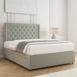 Bsspoke Nova Divan Bed Set Silver Plush Velvet 24Inch Chesterfield Headboard 2 Drawers Same Side & Mattress In All Sizes - thumbnail 3