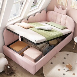 Single Velvet Crown Daybed With Hydraulic Storage - thumbnail 1