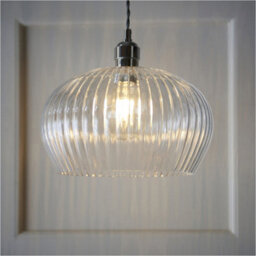 Loops Hanging Ceiling Pendant Light - Bright Nickel Plate & Clear Ribbed Dome Glass - 10W Led E27 - thumbnail 3
