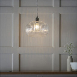 Loops Hanging Ceiling Pendant Light - Bright Nickel Plate & Clear Ribbed Dome Glass - 10W Led E27 - thumbnail 4