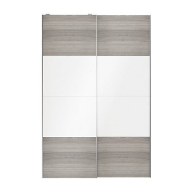 GoodHome Atomia Contemporary Panelled Without Mirror Doors Grey & White Oak Effect High Gloss 2 Door Sliding Wardrobe Door Kit (H)2250mm (W)1500mm - image 1