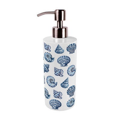 Purely Home Blue Seashells Stainless Steel Soap Dispenser - Pump Action Refillable Bathroom & Kitchen Décor - image 1