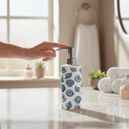 Purely Home Blue Seashells Stainless Steel Soap Dispenser - Pump Action Refillable Bathroom & Kitchen Décor - thumbnail 2