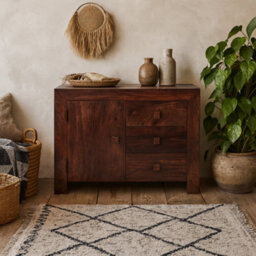 Wyld Haus Phuket Dark Mango Wood Sideboard, 3 Drawers And 1 Door, Medium - thumbnail 1