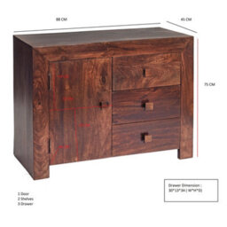 Wyld Haus Phuket Dark Mango Wood Sideboard, 3 Drawers And 1 Door, Medium - thumbnail 5