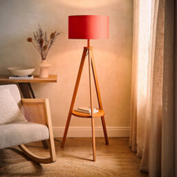 ValueLights Morrigan Mid Wood Shelf Floor Lamp With Rust Drum Shade - thumbnail 2
